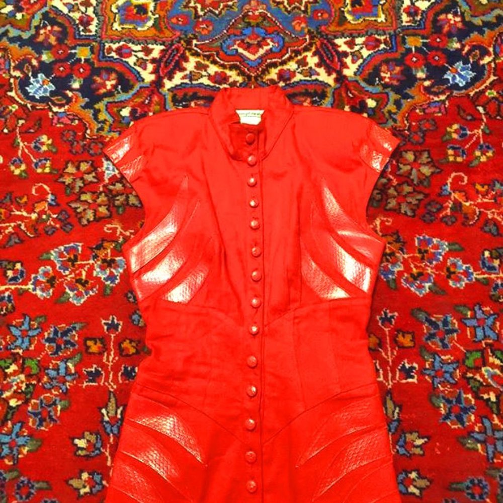 VTG 80s Young Edwardian Punk Faux Leather Dress - Picture 4 of 7